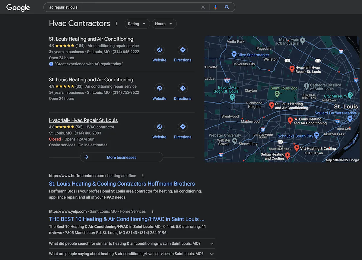 HVAC local search engine results