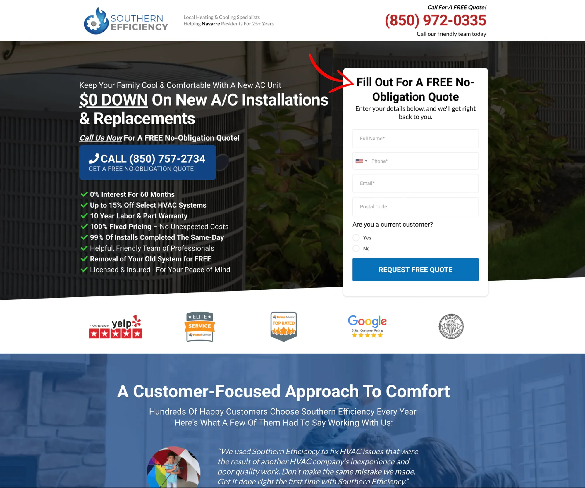 HVAC landing page example