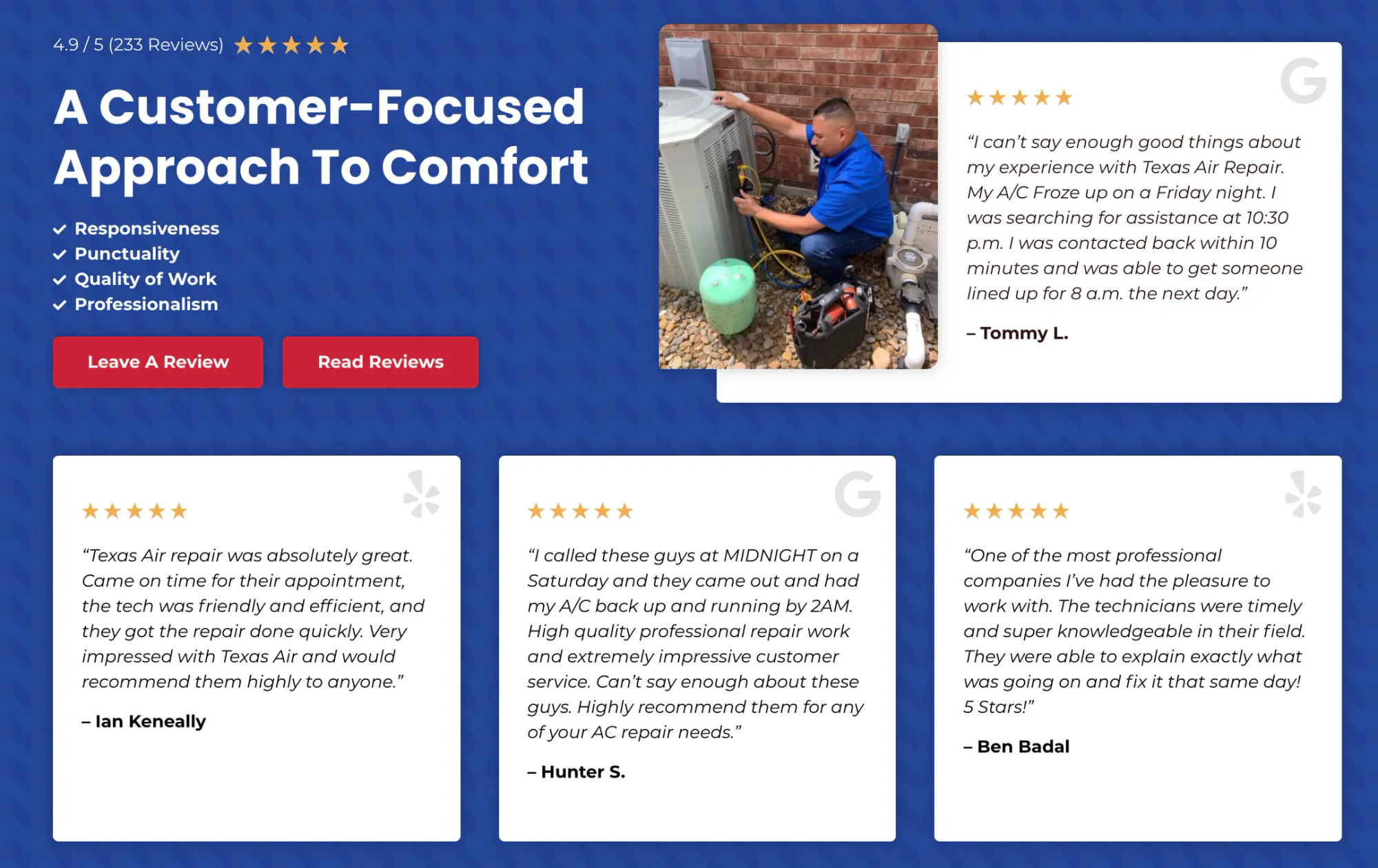 Leveraging customer testimonials on an hvac landing page