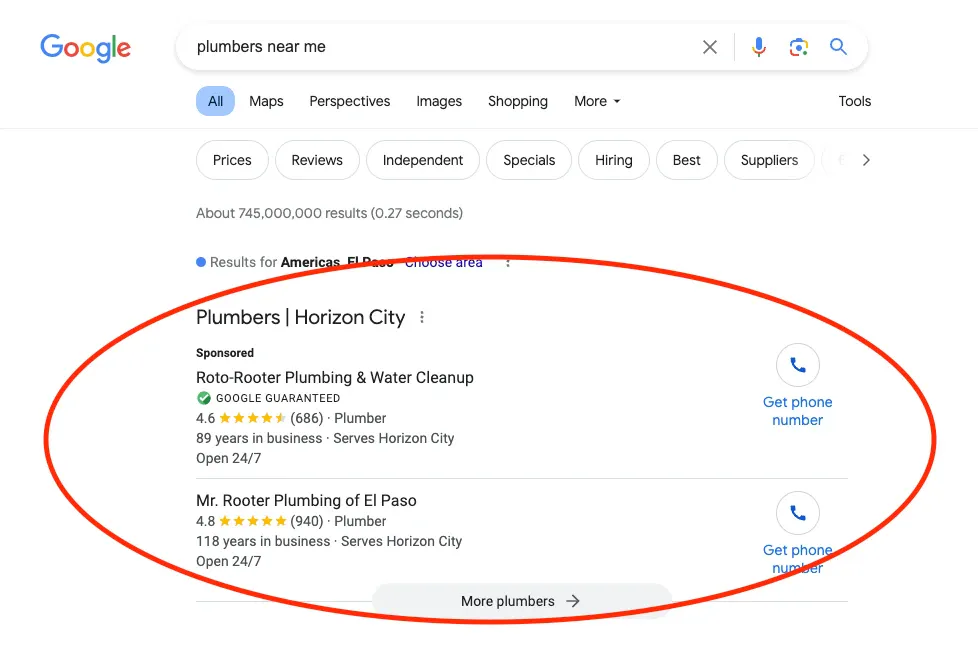 Google Local LSA for Plumbing Companies