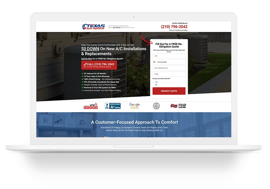 Example of an HVAC landing page