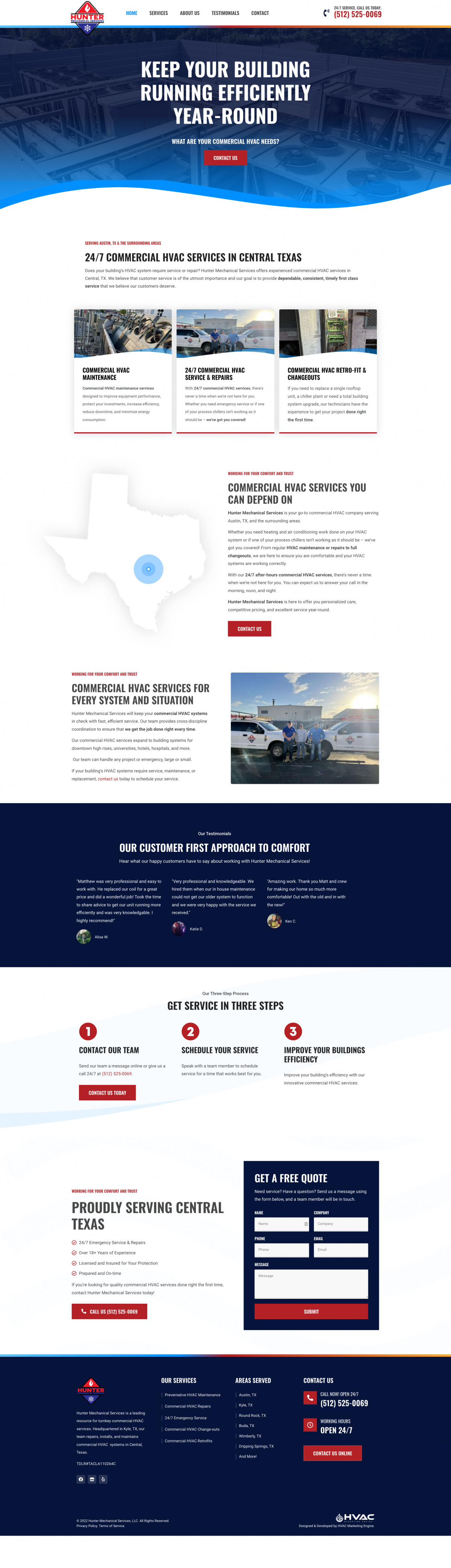 Hunter Mechanical Services — commercial HVAC website homepage